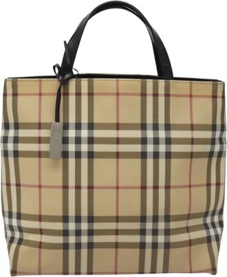 Burberry Nova Check Beige Canvas Handbag (Pre-Owned)