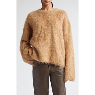 Toteme Boxy Alpaca Blend Crewneck Sweater in Camel Melange at Nordstrom, Size X-Small