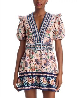 Farm Rio Superblossom Tapestry Puff Sleeve Minidress In White