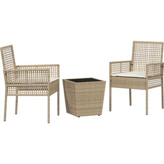 vidaXL Juego Bistro De Jard&iacute;n 3 Pcs Beige Polirat&aacute;n Vidaxl
