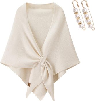 Generic Pashmina Shawl Wraps for Women, Knitted Triangle Shawls and Wraps Solid Color Wool Blend Shawl (White)