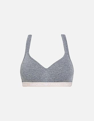 Emporio Armani Womens Padded Stretch Cotton Bralette, Dark Grey Melange - Size: 10/8/10