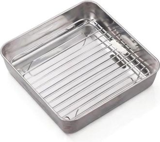 OEM Bandeja Para Freidora De Aire, Acero Inoxidable, Cuadrada, Con Rejilla, Apta Para Freidora De Aire Caliente, 21,3 X 20,9 X 5,1 Cm, Color Plata