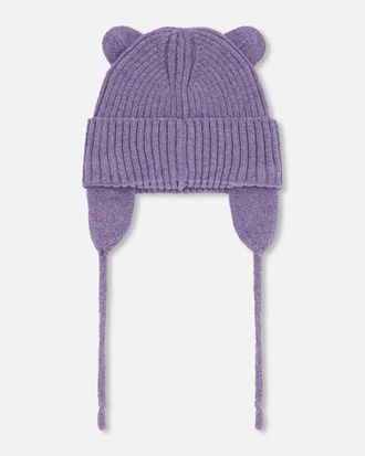 Deux par Deux Girl Logo Patch Ribbed Knit Hat in Lavender at Nordstrom, Size 18-24 M