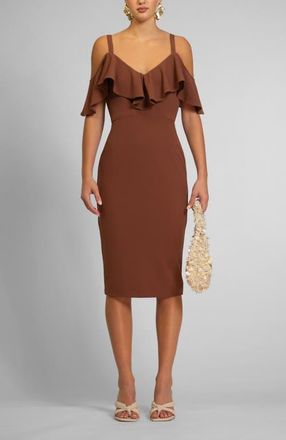 Rachel Roy Marcella Off the Shoulder Ruffle Midi Dress in Hickory at Nordstrom, Size Xx-Large