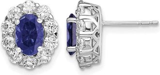 Diamond2Deal 14k White Gold 1 1/5 Ct Lab Grown Diamond and Oval Created Sapphire Halo Stud Earrings