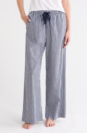 Nordstrom Cotton Poplin Pajama Pants in Navy Petite Gingham at Nordstrom, Size X-Large