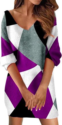 Generic Women Dresses Womens Spring and Fall Fashion Casual V Neck Mid Long Sleeved Dress 2024 Midi Dresses for Women UK (001 Purple, XXXL)