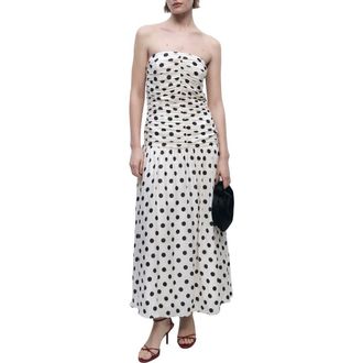 Mango Polka Dot Ruched Maxi Sundress in Off White at Nordstrom Rack, Size 6
