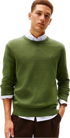 Tommy Hilfiger Heren trui met ronde hals in katoen (Berggroen)