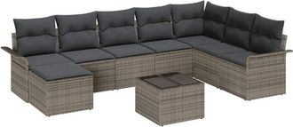 vidaXL Garden Sofa Set with Cushion 9 pcs Black Poly rattan vidaXL