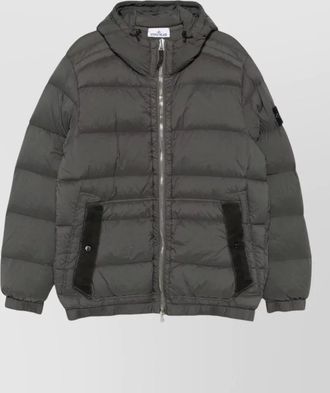 Stone Island hooded down coat quilted elastic cuffs pockets