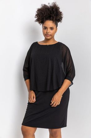 Roman Flock Spot Chiffon Overlay Dress