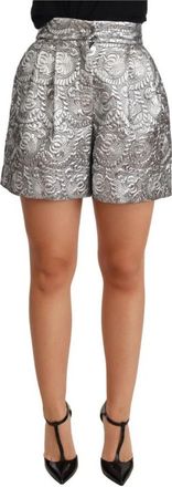 Dolce & Gabbana Chique hoge taille bloemenbrokaat shorts - Dames - Bermuda - Grijs - 2XS - Katoen - Korte Broeken