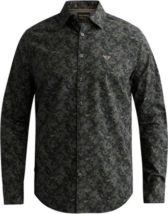 PME Legend Long sleeve shirt Print on poplin - Heren - Overhemden - Groen - Maat: XL Katoen