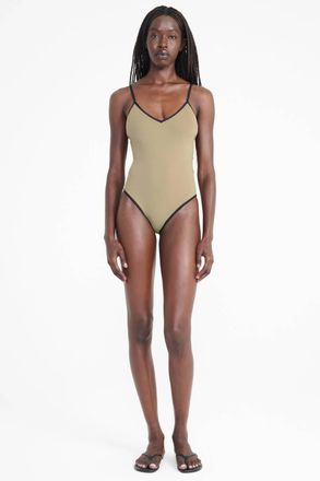 Staud Skya One Piece Swimsuit In Thyme/black