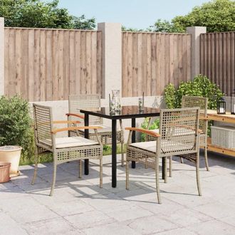 vidaXL Set Comedor De Jard&iacute;n 5 Pzas Con Cojines Rat&aacute;n Sint&eacute;tico Beige Vidaxl