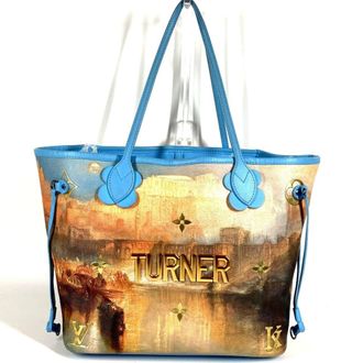 Louis Vuitton Blue Leather Coated Canvas Pouch Shoulder Bag Tote Bag (Pre-Owned)