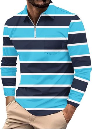 Generic Mens Long Sleeve Polo Shirts Adult Casual Breathable Work Polo Button Down England Rugby Tennis Shirts Designer Collared Tshirts with Pocket for Men U