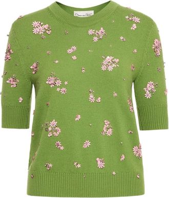 Oscar De La Renta Trui met borduurwerk en kristallen - Groen