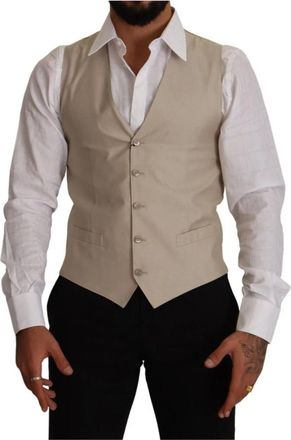 Dolce & Gabbana Beige Katoen Zijde Formeel Jurk Vest - Heren - Gillet - Beige - M - Katoen - Kostuums