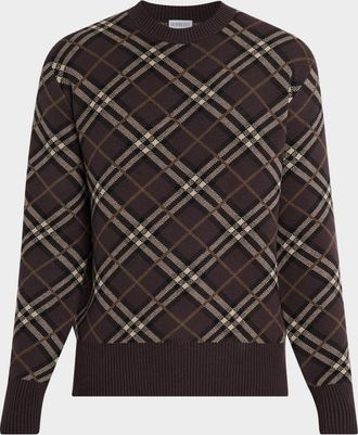 Burberry Mens Gregory Check Wool and Cashmere Crewneck Sweater