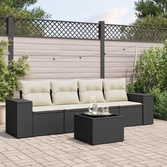 vidaXL Set De Muebles De Jard&iacute;n 5 Pzas Y Cojines Rat&aacute;n Sint&eacute;tico Negro Vidaxl