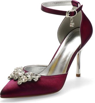 Miyoopark Wedding Shoes for Bride Ankle Strap Evening Pumps for Women M526 Burgundy UK 7.5