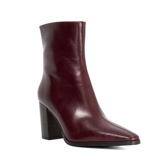 Dune London Womens Ladies Patently - Chisel Toe High Block Heel Ankle Boots - Burgundy Leather - Size UK 8