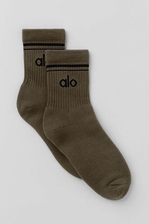 Alo | Half-Crew Throwback Socks in Olive Tree/Black Green, Size: Medium