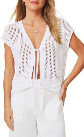 Splendid Simona Tie Front Short Sleeve Cardigan in White at Nordstrom, Size X-Small