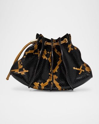 Ulla Johnson Adria Pleated Wave Snake-Print Wristlet