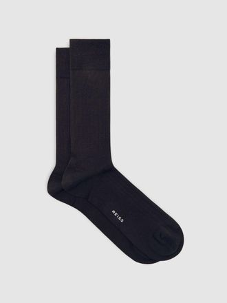 Reiss Chocolate Brown Cotton-blend Ribbed Socks, M & L