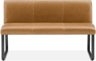 Castlery Brown Leather Banquette Bench, Grey Metal Leg | Elliot by Castlery, Timelessly designed for added comfort