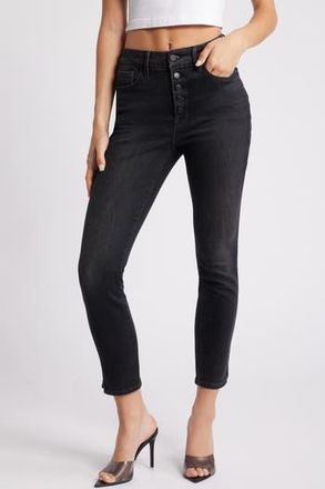 Good American Good Legs Button Fly Crop Straight Leg Jeans in Black62 at Nordstrom Rack, Size 15