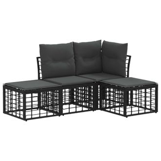 vidaXL Conjunto De Sof&aacute;s De Exterior Negro Poli&eacute;ster Vidaxl