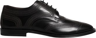 Dolce & Gabbana Black Embroidered Classic Leather Derby Dress Mens Shoes