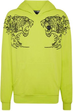 Plein Sport Hoodie Sweatshirt Tijger - Heren - Sportshirts - Geel - XL - Katoen - Fitness