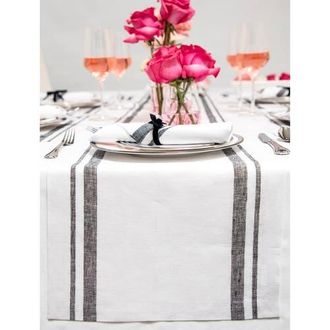 Solino Home Linen Table Runner for Dining Table, Holiday and Everyday Table Decor - French Stripe in Black And White at Nordstrom, Size Xx-Small