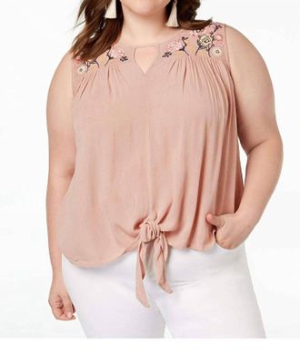 Planet Gold Womens Plus Size Embroidered Top In Pink