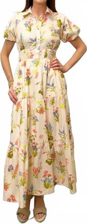 ZOE AND CLAIRE Printed Puff Sleeve Shirt Dress In Beige