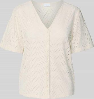 Vila Regular Fit Bluse mit V-Ausschnitt Modell DELAIA in Ecru, Größe L
