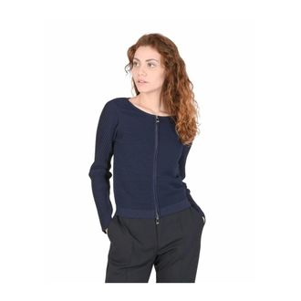 HUGO BOSS Hugo, Zip-throughs, female, Blue, Size: S Blue Ribbed Knit Cardigan