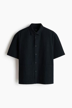 H&M Relaxed Fit Linen-blend Shirt in Black at Nordstrom, Size Xx-Large