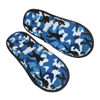 Generic Fuzzy Slippers Blue Camo Printing Home Slippers Casual Warm House Slipper For Travel Mens Winter L