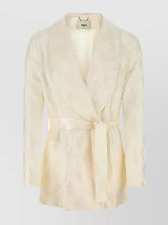 Fendi floral-jacquard silk belted wrap blazer