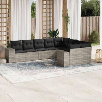 vidaXL Set Muebles Jard&iacute;n 9 Pzas Y Cojines Rat&aacute;n Sint&eacute;tico Gris Claro Vidaxl