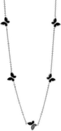 Steeltime HMY JEWELRY Onyx Butterfly Station Necklace in Metallic at Nordstrom Rack