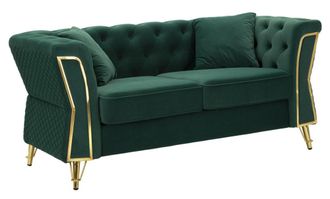 Mauro Ferretti Sof&aacute; de metal dorado y terciopelo verde con cojines cm 162x83x77