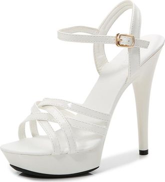 Generic White,7.5 UK,Womens Sandals Strappy Stiletto High Platform Heels Ankle Strap Open Toe Heeled Sandals Dress Shoes for Prom Wedding Party